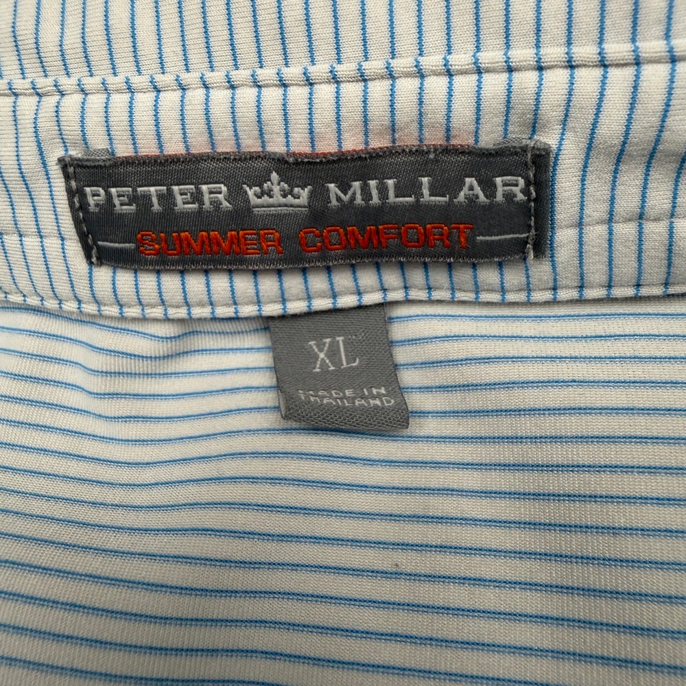 Peter Millar Polo Shirt Men XL Blue Stripe Golf Comfort Short Sleeve Performance - Picture 3 of 12